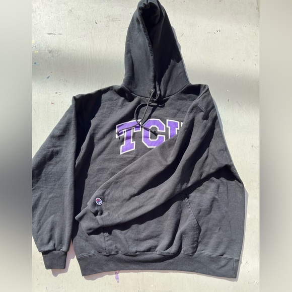 Men's Texas Christian University Hoodie Black Spell-Out L College TCU NCAA Big12 - Picture 6 of 12